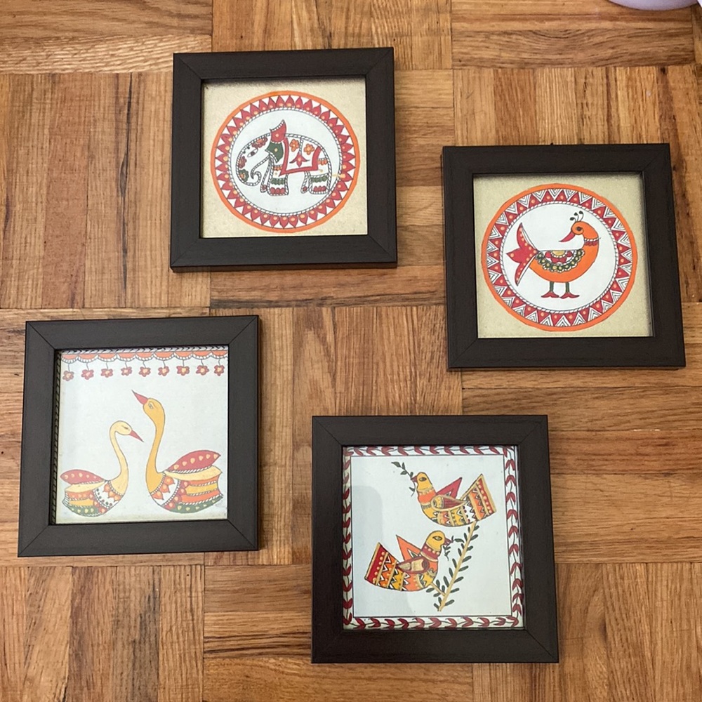Set of four 4 small decorative cottagecore pictures, framed, glass